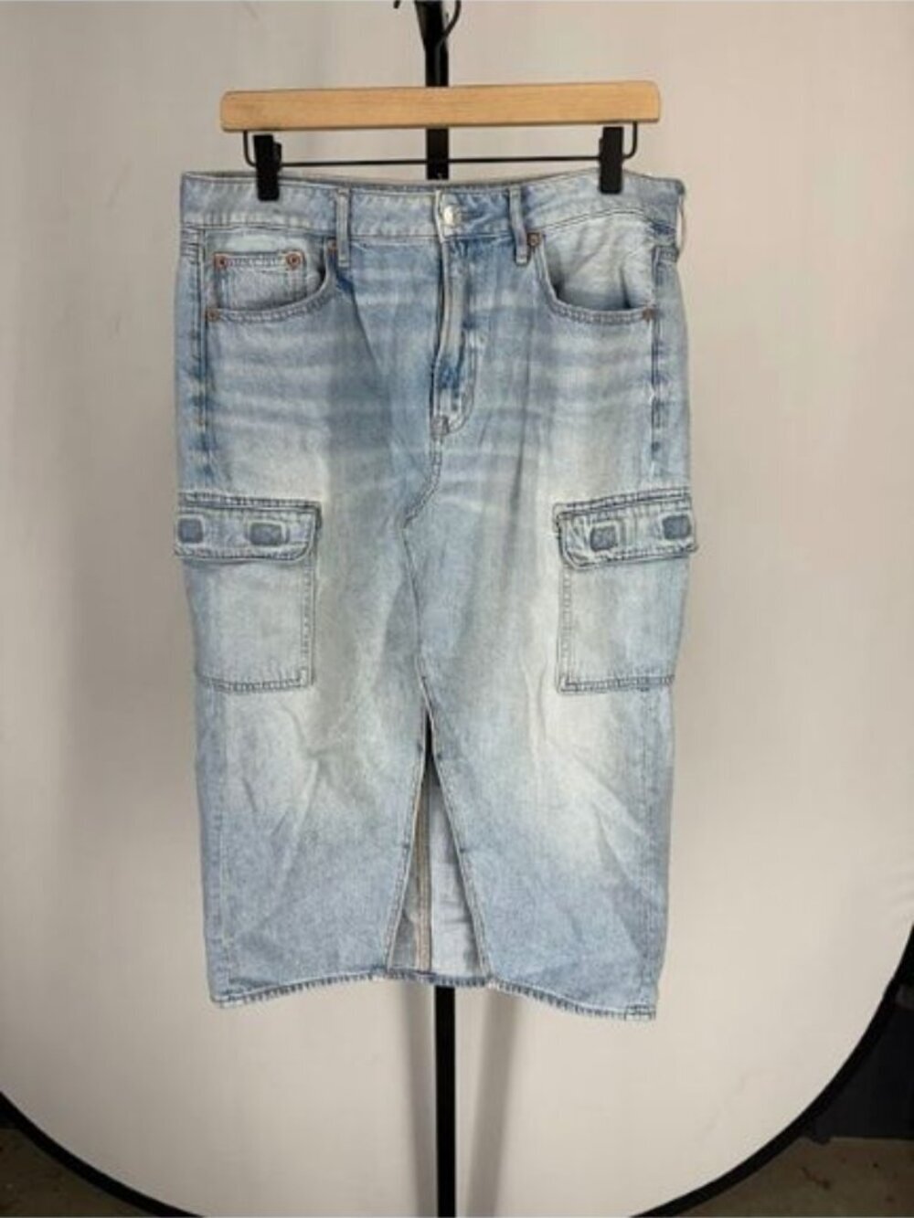 American Eagle High Rise Midi Denim Jean Skirt